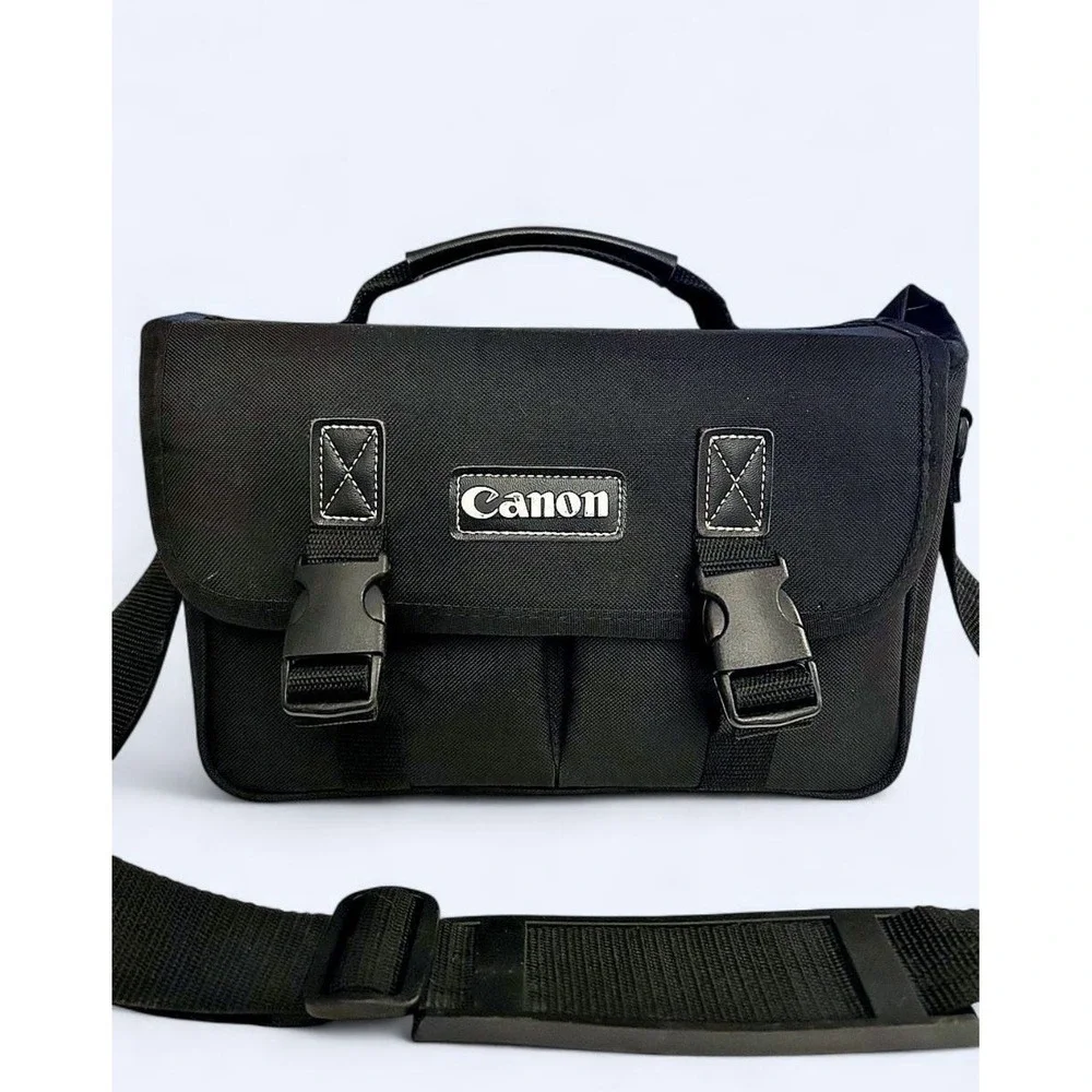 Canon Black Nylon Camera Shoulder Carry Bag Padded Dividers w/ Strap